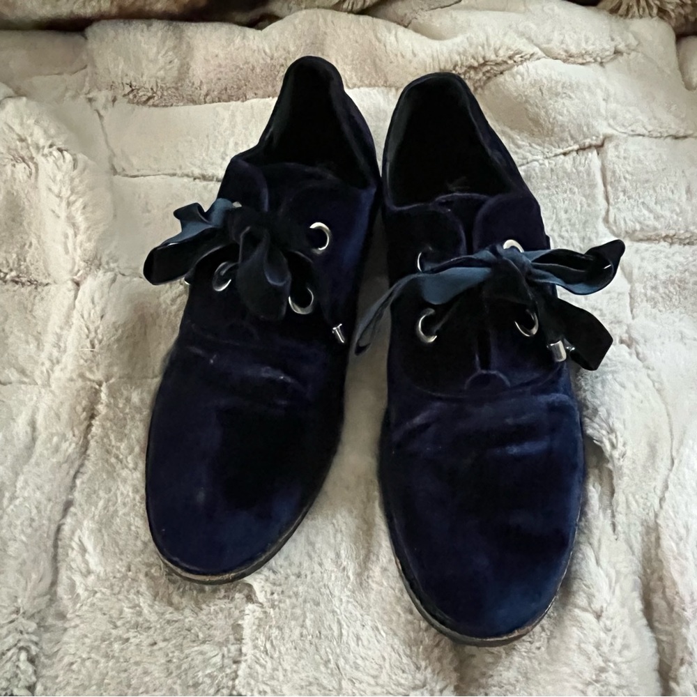 Shellys London Blue Velvet Loafers with Ribbon Laces - 40 - Picture 3 of 10